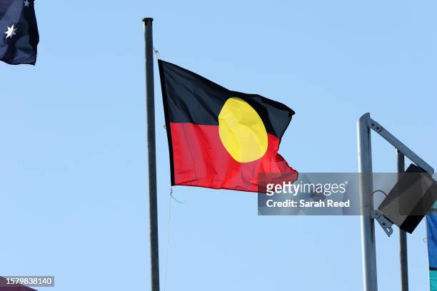 The Aboriginal flag is displayed prior to the FIFA Women's World Cup Australia & New Zealand 2023 Group H match between South Korea and Morocco at...