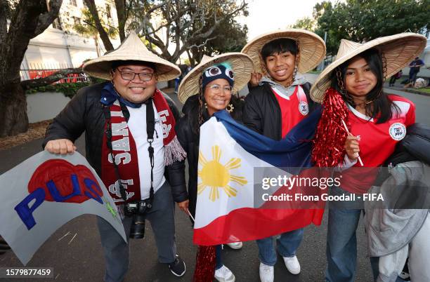 Fans of Philippines pose for a photo prior to the FIFA Women's World Cup Australia & New Zealand 2023 Group A match between Norway and Philippines at...