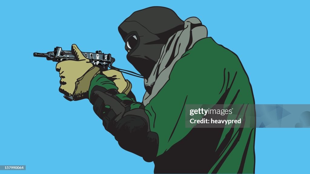 Terrorist aiming with SMG