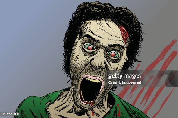 ilustraciones, imágenes clip art, dibujos animados e iconos de stock de gruesome zombie medio - ojos rojos
