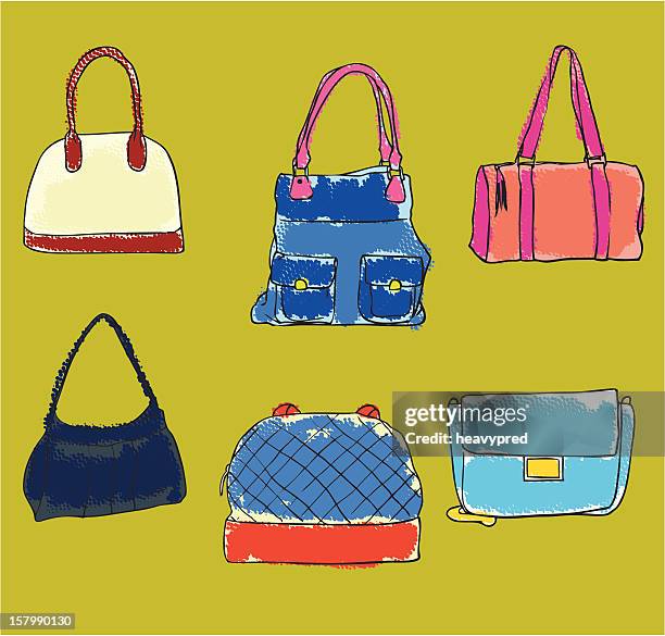 ilustraciones, imágenes clip art, dibujos animados e iconos de stock de bolsas de accesorios de moda y - bolsa de playa