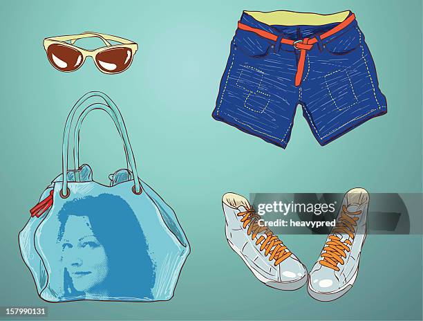 fashion accessories - summer - daisy dukes stock illustrations