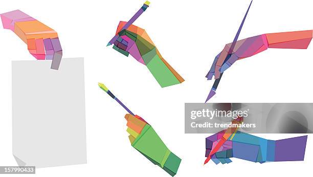 bunte polygonal hände - künstlerischer beruf stock-grafiken, -clipart, -cartoons und -symbole