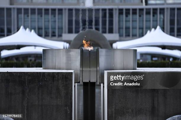 The flame of peace is lighted the Peace Memorial Park during a ceremony to pay tribute for the atomic bomb victims in Hiroshima, Japan, on August 06,...