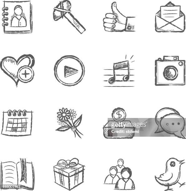 ilustrações, clipart, desenhos animados e ícones de ícones de mídia social - caderno de telefones