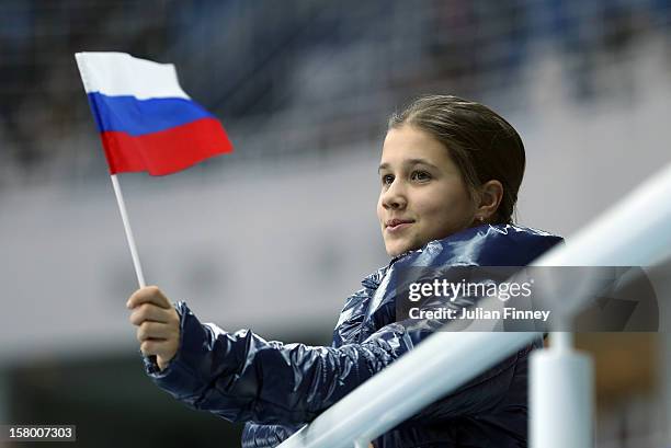 Russian flag is waved during the Grand Prix of Figure Skating Final 2012 at the Iceberg Skating Palace on December 8, 2012 in Sochi, Russia.