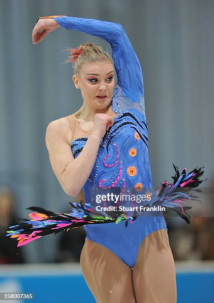 Joshi Helgesson of Sweden dances during the senior ladies short program of the NRW trophy 2012 at Eissportzentrum on December 8, 2012 in Dortmund,...