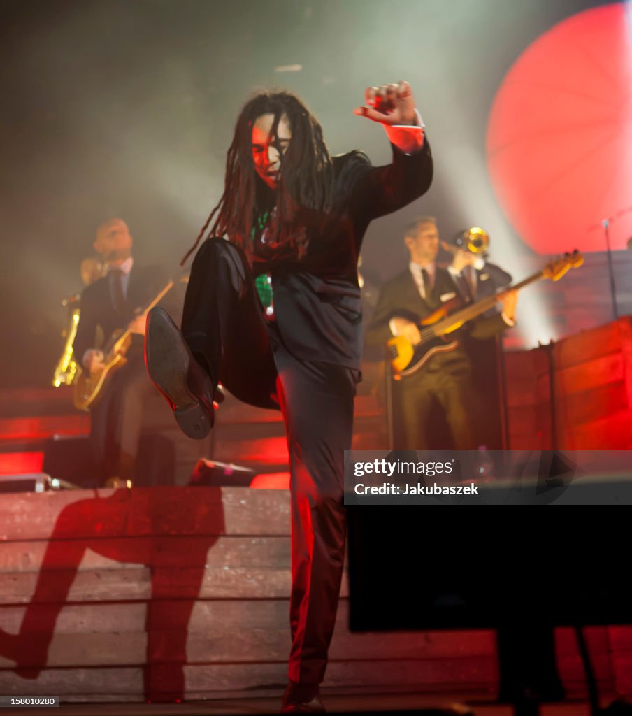 Seeed Singer Singers Delle of the German reggae band Seeed performs live during a ...