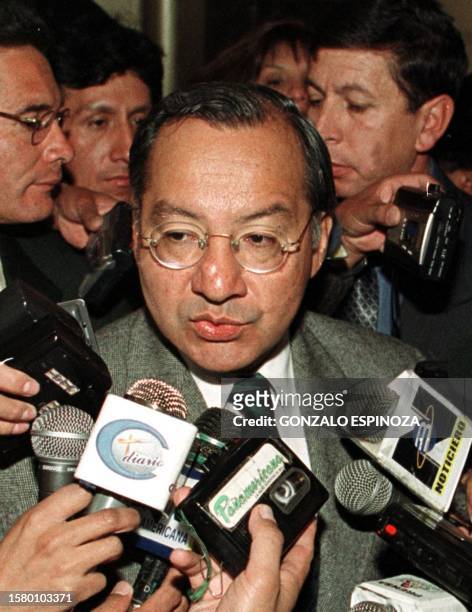 Ambassador to Bolivia, Manuel Rocha, talks to the press 11 July 2001. Rocha reiterated that the US supports the provisional government, led by Vice...