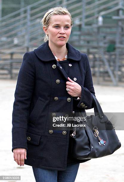 Reese Witherspoon attends a soccer game for her son in Pacific Palisades on December 8, 2012 in Los Angeles, California.