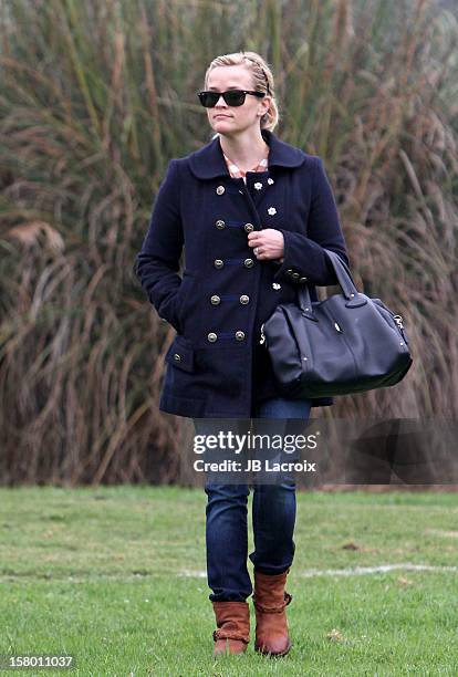 Reese Witherspoon attends a soccer game for her son in Pacific Palisades on December 8, 2012 in Los Angeles, California.