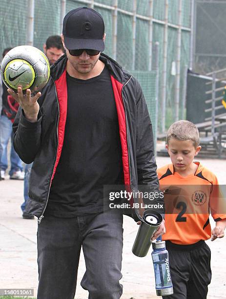 Deacon Phillippe and Ryan Phillippe attend a soccer game in Pacific Palisades on December 8, 2012 in Los Angeles, California.