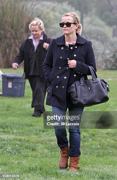 Reese Witherspoon attends a soccer game for her son in Pacific Palisades on December 8, 2012 in Los Angeles, California.