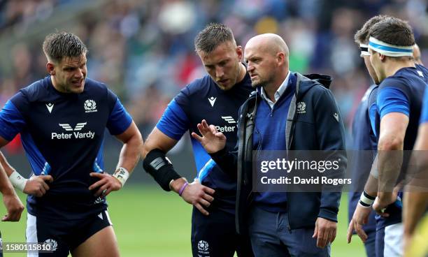 Gregor Townsend, the Scotland head coach, issues instructions during the Summer International match between Scotland and Italy at BT Murrayfield...