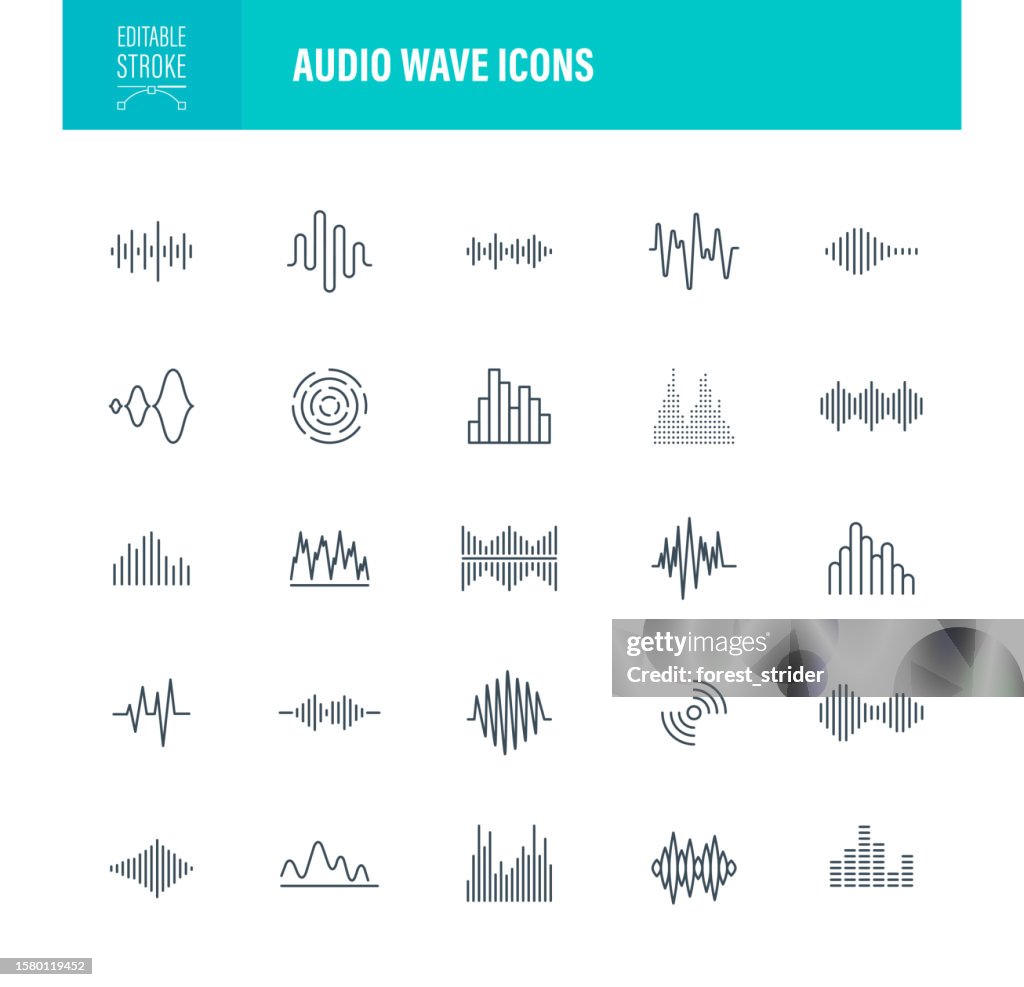 Audio Waves Icons Editable Stroke