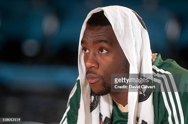 Tony Wroten of the Reno Bighorns on the bench before playing the Bakersfield Jam on December 7, 2012 at the Reno Events Center in Reno, Nev.. NOTE TO...