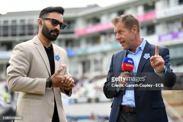 Sky Sports commentators Dinesh Karthik and Ian Ward during Day Three of the LV= Insurance Ashes 5th Test Match between England and Australia at The...