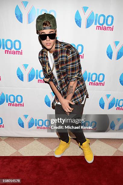 Justin Bieber attends the Y100's Jingle Ball 2012 at the BB&T Center on December 8, 2012 in Miami.