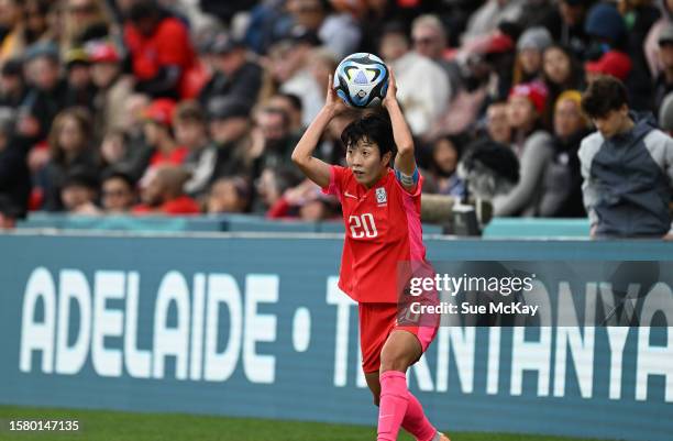 Hyeri Kim of Korea Republic throws the ball into play during the FIFA Women's World Cup Australia & New Zealand 2023 Group H match between South...