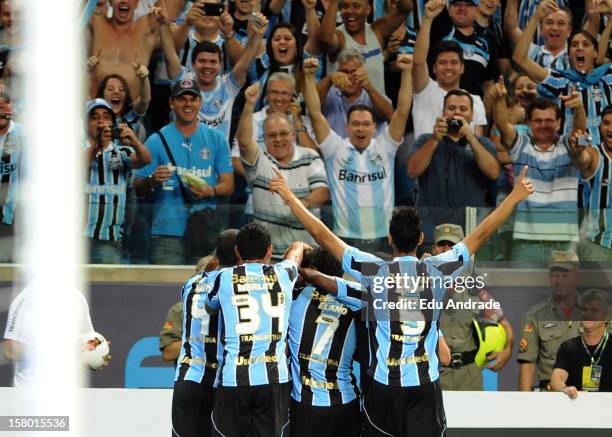 André Lima, from Grêmio, celebrates goal during a match between Gremio and Hamburgo from Germany as part of the inauguration of Arena stadium on...