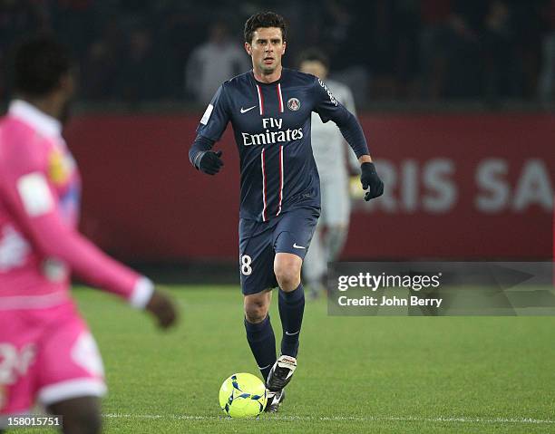 Thiago Motta of PSG in action during the French Ligue 1 match between Paris Saint Germain FC and Evian Thonon Gaillard FC at the Parc des Princes...