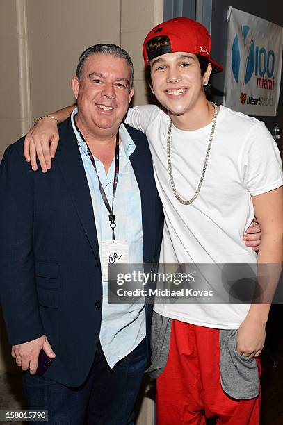 Elvis Duran and Austin Mahone attend the Y100's Jingle Ball 2012 at the BB&T Center on December 8, 2012 in Miami.