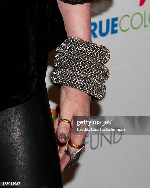 Singer Cyndi Lauper's jewelry at The Beacon Theatre on December 8, 2012 in New York City.