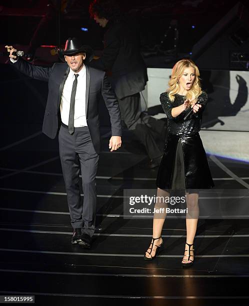 Singer/songwriter Tim McGraw and singer Faith Hill perform during the opening weekend of their limited-engagement "Soul2Soul" show at The Venetian on...