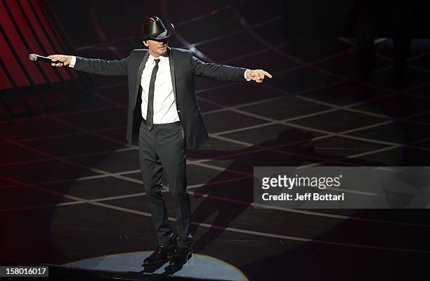 Singer/songwriter Tim McGraw performs during the opening weekend of his limited-engagement "Soul2Soul" show with his wife, singer Faith Hill, at The...