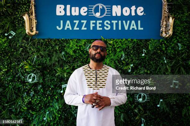 Madlib poses for a photo backstage during the Blue Note Jazz Festival at Silverado Resort and Spa on July 29, 2023 in Napa, California.