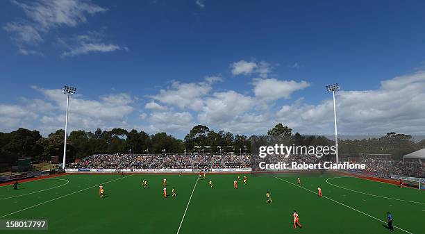 General view of the final match between Australia and the Netherlands during day six of the 2012 Champions Trophy at State Netball Hockey Centre on...