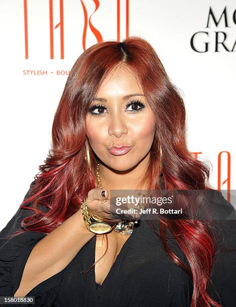 Television personality Nicole "Snooki" Polizzi arrives at the Tabu Ultra Lounge at the MGM Grand Hotel/Casino to host a post-fight party on December...