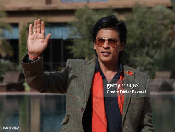 Indian actor Shahrukh Khan poses at Tal Palace Marrakech Hotel during the Tribute To Hindi Cinema at 12th International Marrakech Film Festival on...