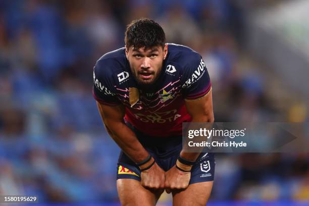 Jordan McLean of the Cowboys looks on during the round 22 NRL match between Gold Coast Titans and North Queensland Cowboys at Cbus Super Stadium on...