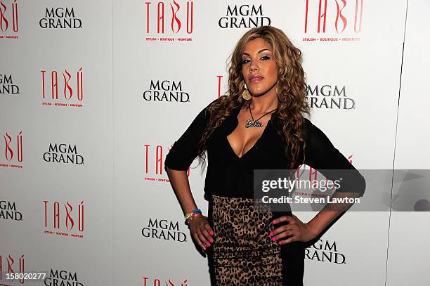 Television personality Raquel Santiage arrives for a post-fight party at the Tabu Ultra Lounge at the MGM Grand Hotel/Casino on December 8, 2012 in...