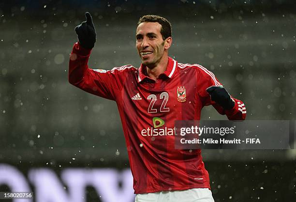 Mohamed Aboutrika of Al-Ahly celebrates after scoring during the FIFA Club World Cup Quarter Final match between Sanfrecce Hiroshima and Al-Ahly SC...