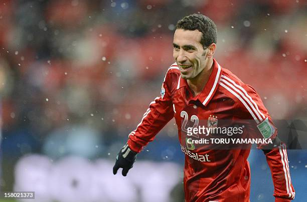 Al-Ahly forward Mohamed Aboutrika smiles with joy after scoring a goal against Japan's San Frecce Hiroshima during their 2012 Club World Cup...