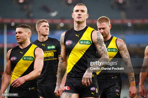 Dustin Martin of the Tigers looks dejected after the round 20 AFL match between Richmond Tigers and Melbourne Demons at Melbourne Cricket Ground, on...