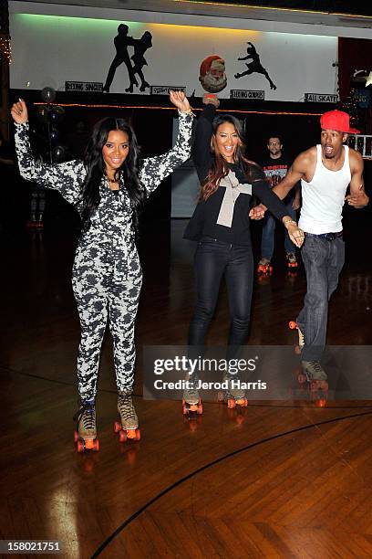 Angela Simmons, Vanessa Simmons and Nick Cannon rollerskate at Pastry Shoes "Skate & Donate" benefitting Toys For Tots on December 8, 2012 in...