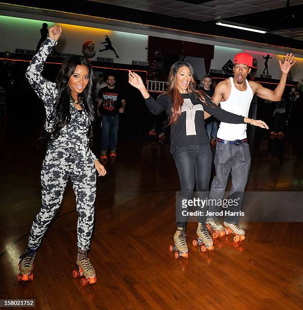 Angela Simmons, Vanessa Simmons and Nick Cannon rollerskate at Pastry Shoes "Skate & Donate" benefitting Toys For Tots on December 8, 2012 in...
