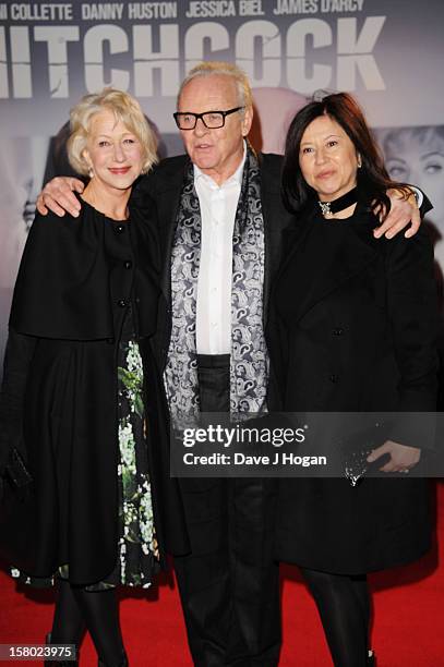 Dame Helen Mirren, Sir Anthony Hopkins and Stella Arroyave attend the UK premiere of Hitchcock at The BFI Southbank on December 9, 2012 in London,...