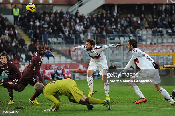 Antonio Nocerino of AC Milan scores their second goal during the Serie A match between Torino FC and AC Milan at Stadio Olimpico di Torino on...