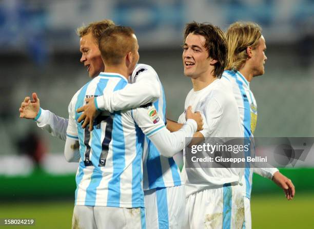 Ante Vukusic of Pescara celebrates after scoring the goal 2-0 during the Serie A match between Pescara and Genoa CFC at Adriatico Stadium on December...