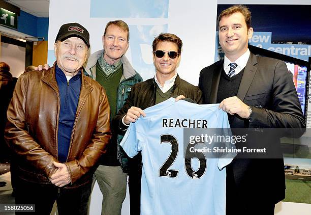 Robert Duvall, Lee Child and Tom Cruise from the Paramount Pictures film 'Jack Reacher' with Ferran Soriano CEO of Manchester City attend the...