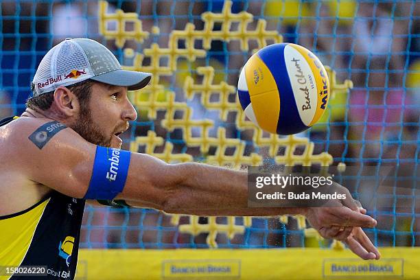 Alison in action during a beach volleyball match for the 6th stage of the season 2012/2013 Circuit Bank of Brazil at Copacabana Beach on December 08,...