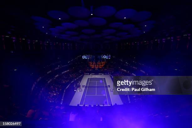 General view of the ATP Champions Tour Final between Tim Henman of Great Britain and Fabrice Santoro of France during the Statoil Masters Tennis at...