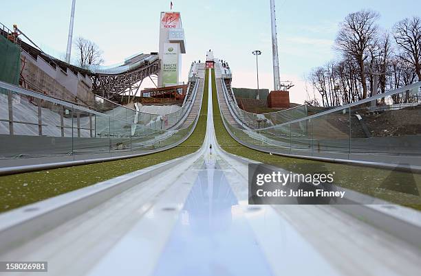 General view of RusSki Gorki Ski Jump runway which will be used for the Ski Jumping event at the Sochi Winter Olympics 2014 during the FIS Ski...