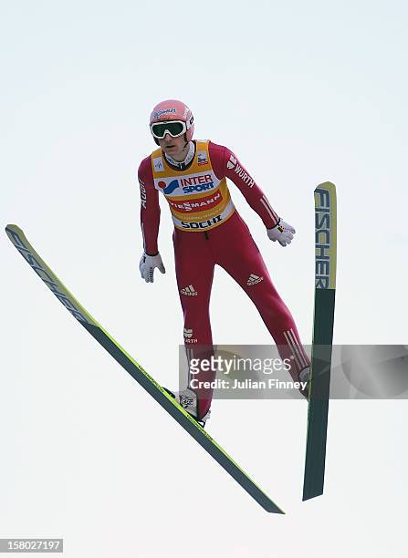 Severin Freund of Germany competes in a Ski Jump during the FIS Ski Jumping World Cup at the RusSki Gorki venue on December 9, 2012 in Sochi, Russia.