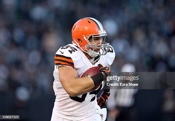 Jordan Cameron of the Cleveland Browns in action against the Oakland Raiders at O.co Coliseum on December 2, 2012 in Oakland, California.