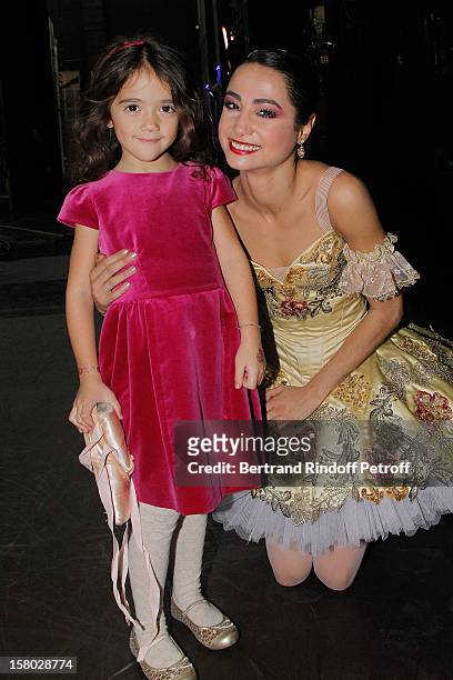 Dancer Mathilde Froustey poses with Salma Hayek's daughter Valentina Paloma Pinault after the Don Quichotte Ballet Hosted By 'Reve d'Enfants'...